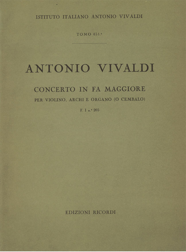 Concerto in Fa maggiore per violino, archi e organo (o cembalo)